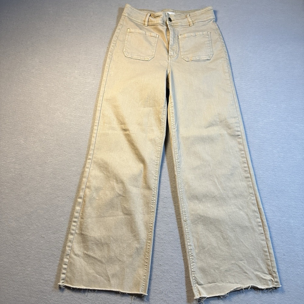 OAT New York Wide Leg Jeans Tan High Rise Cropped Raw Hem Womens 8/29